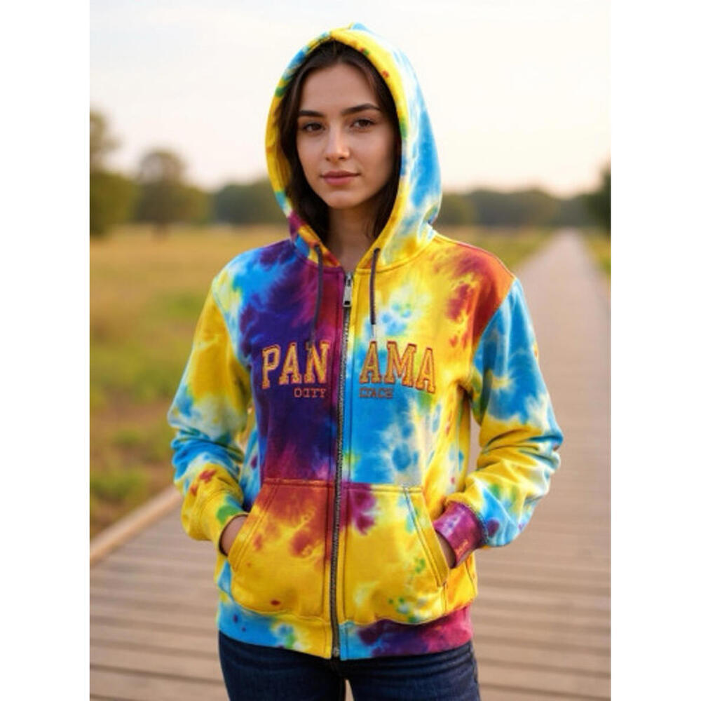 Panama City Beach FL Bright Tie-Dye Hoodie Kangaroo Pkt by Exist Women's Size XL
